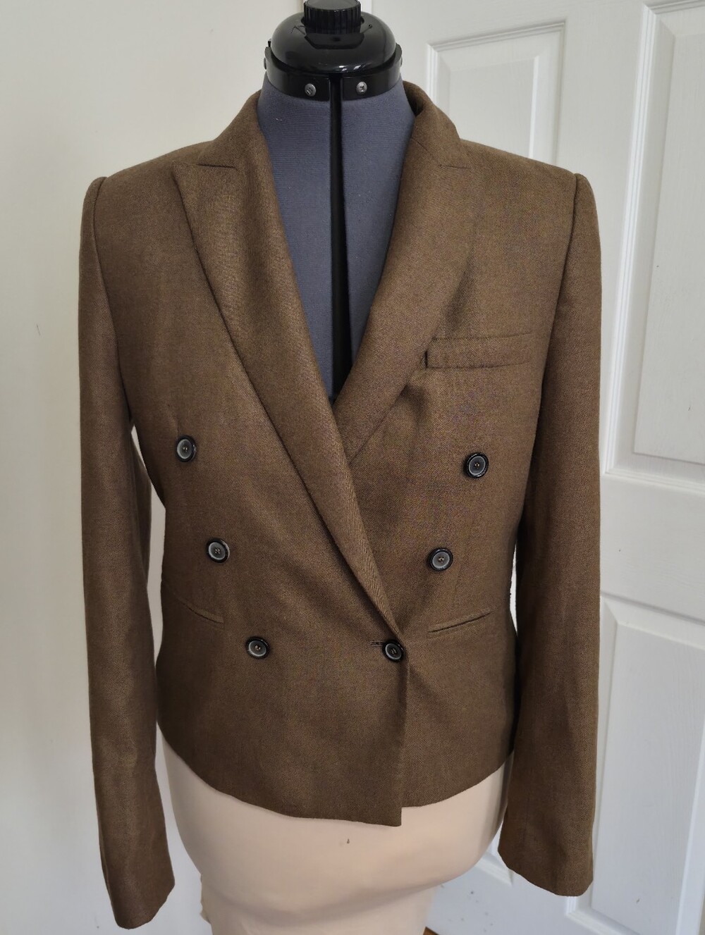 Zara Woman Double Breasted Camel Brown Tailored Blazer Size Large Office